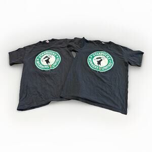 Lot Of 2 Windjammer Black Starbucks Workers United Union Tee Short Sleeve Size L